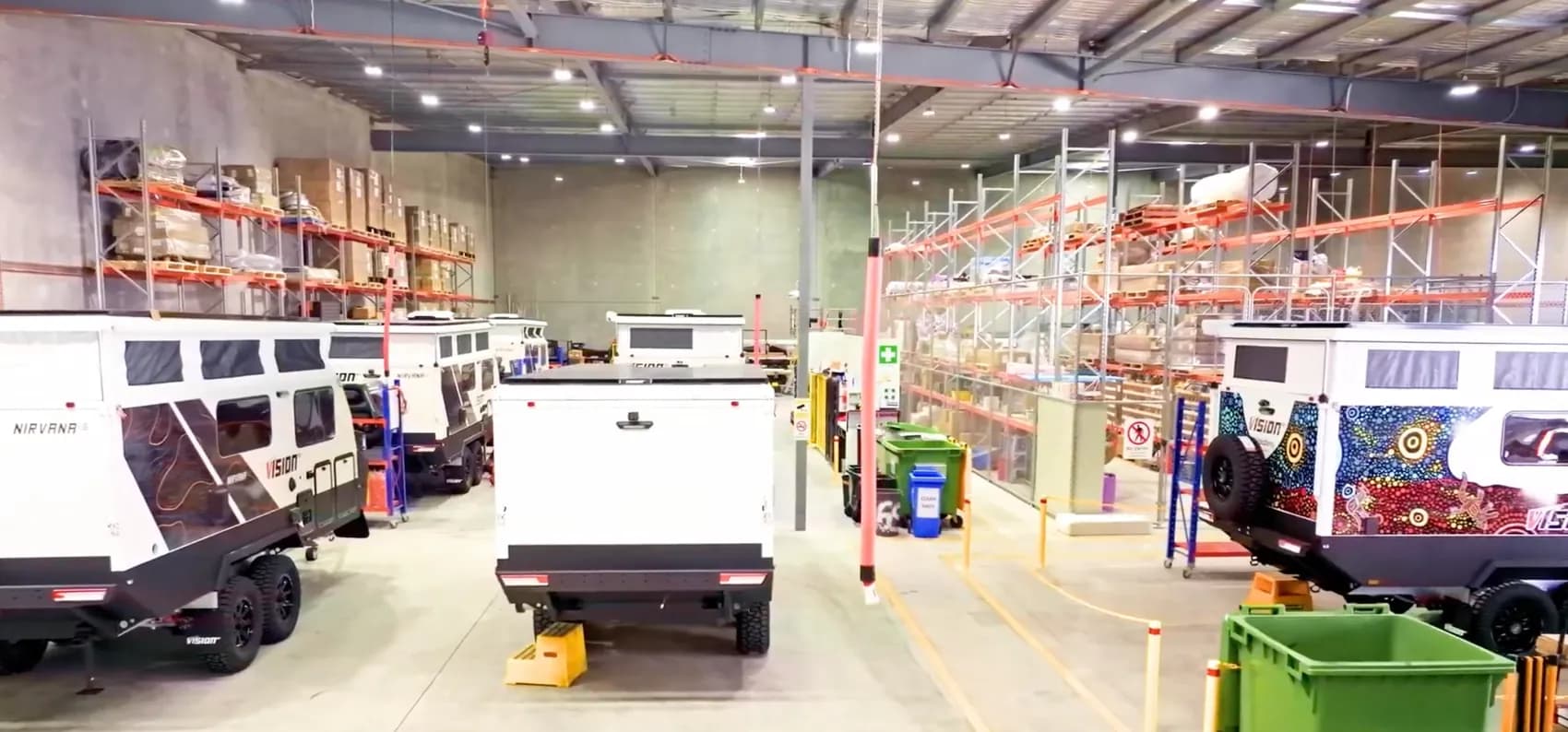 Vision RV caravans in production on the factory floor