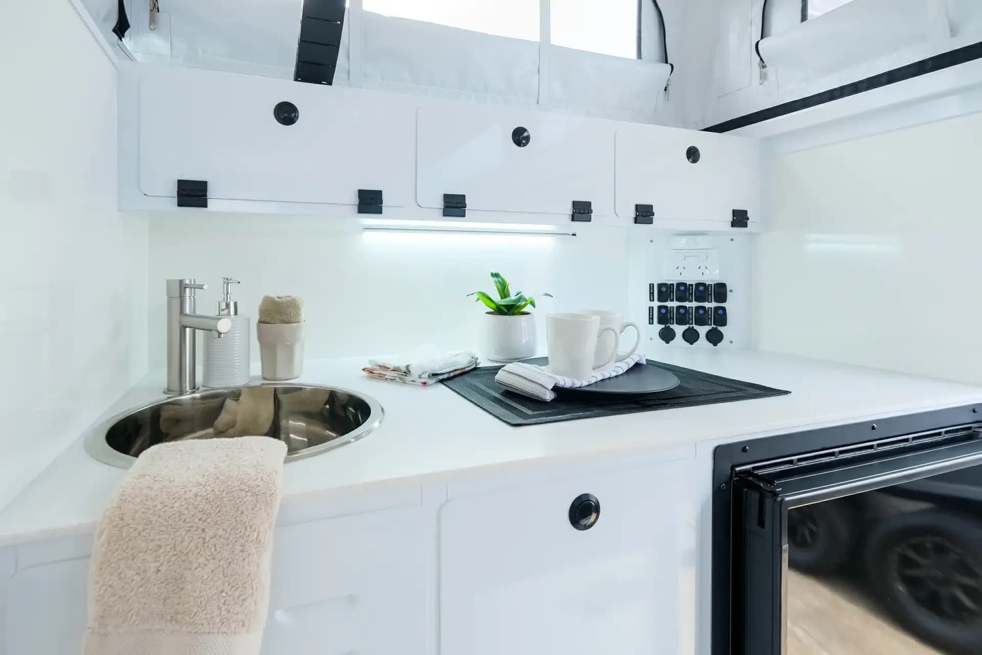 Galley and solid-surface bench